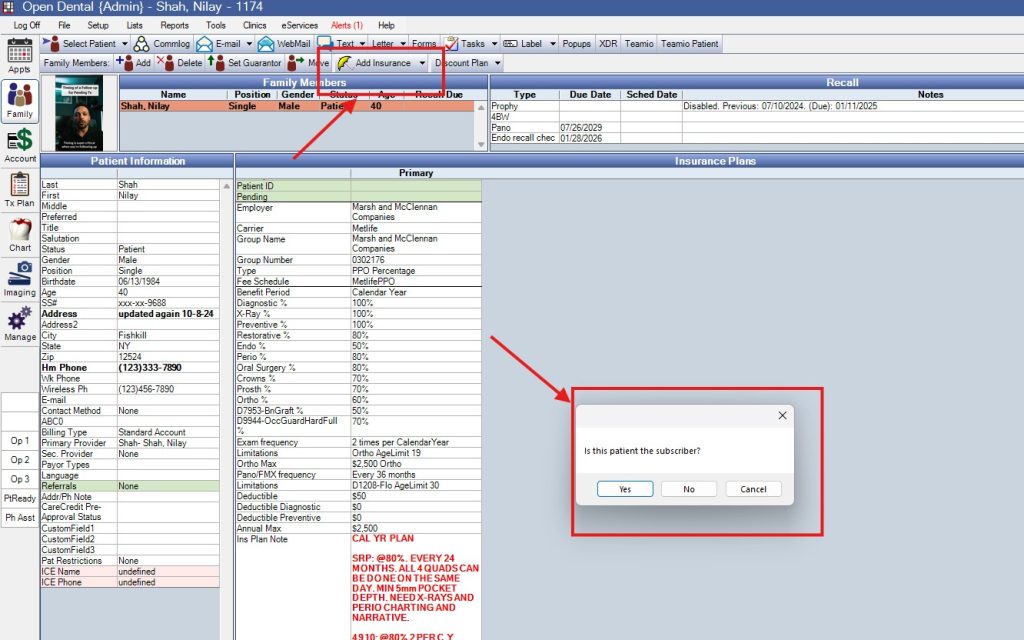 Adding insurance for Patient on Open Dental - Adding subscriber first