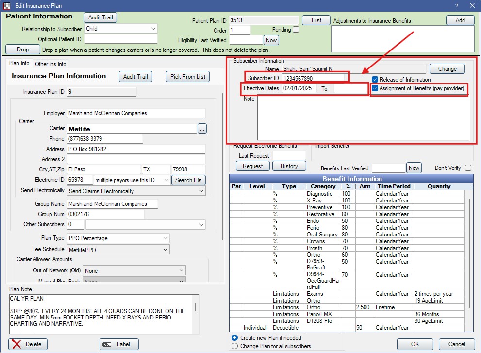 Open Dental - Subscriber Information for Adding Insurance